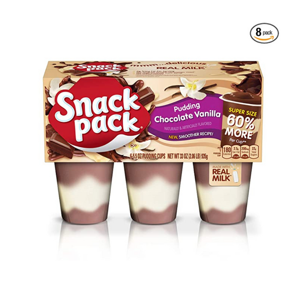 Paquete de 48 tazas de pudín de chocolate y vainilla Super Snack Pack, 6 unidades por paquete