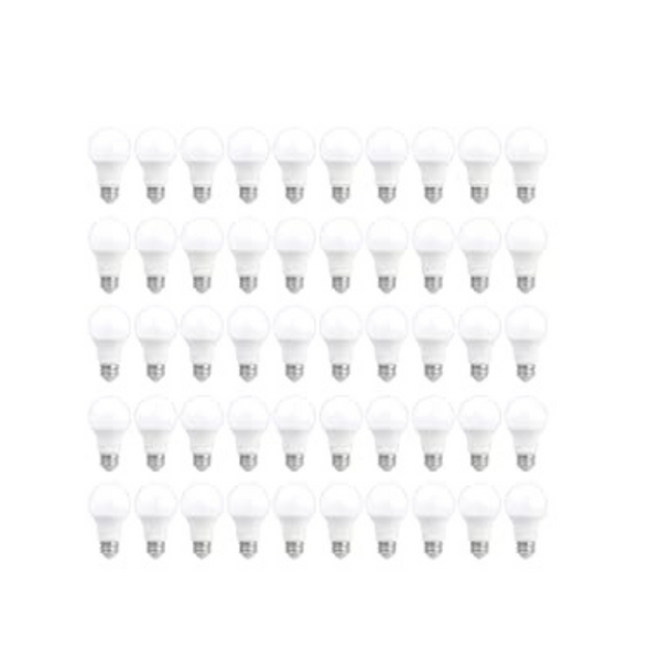 Paquete de 50 bombillas LED A19 regulables equivalentes a 60 W de AmazonCommercial