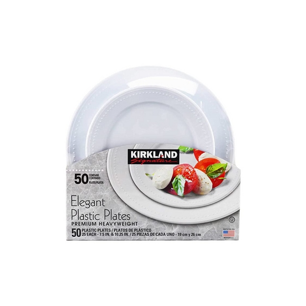 Set Of 50 Kirkland Signature Premium Heavy Weight Elegant Plastic Plates