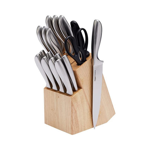 Amazon Basics 18-Piece Stainless Steel Comfort Grip Knife Set With Block