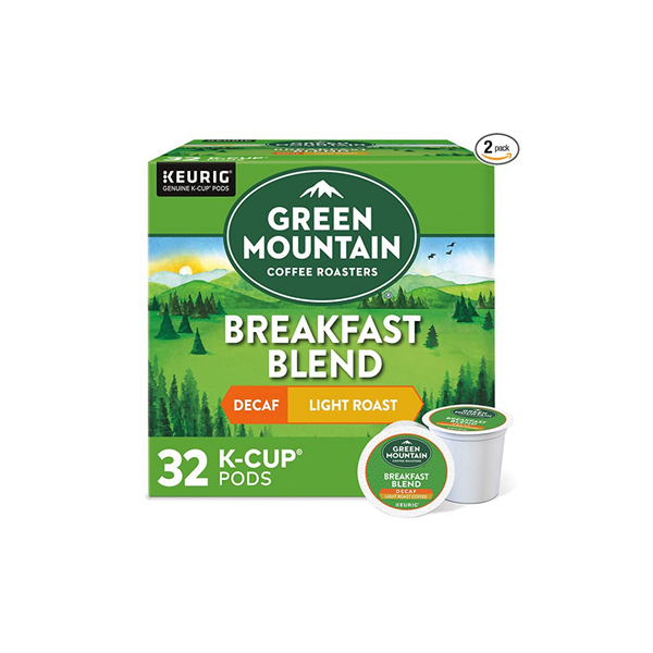 64 Green Mountain Coffee Roasters Mezcla de desayuno descafeinada Cápsulas Keurig K-Cup de una sola porción