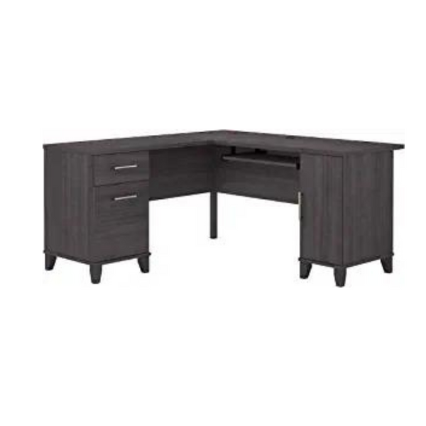 Bush Furniture Somerset Escritorio en forma de L de 60 W con almacenamiento en gris tormenta