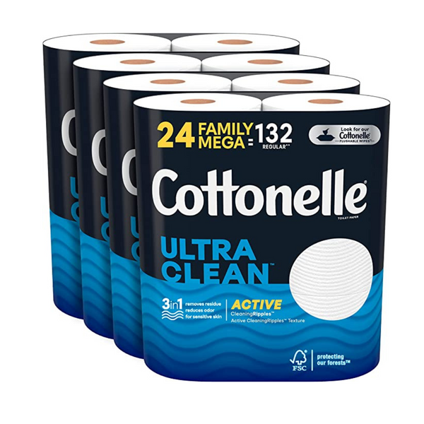 24 Family Mega Rolls (= 132 Regular Rolls) of Cottonelle Toilet Paper