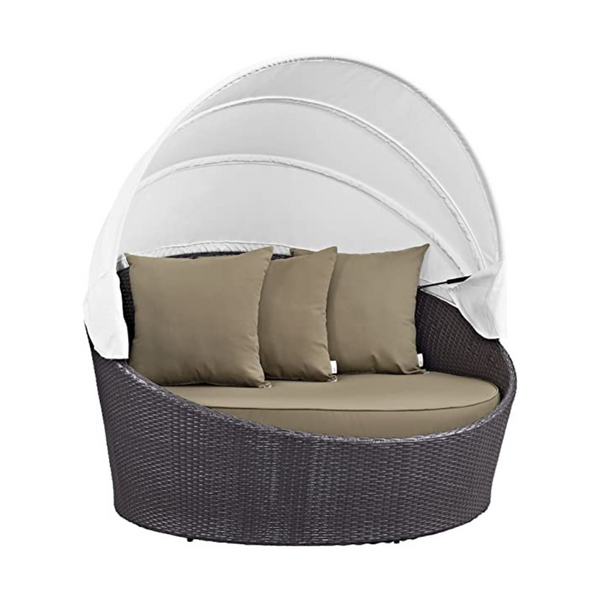 Modway Convene - Sofá cama redondo de mimbre para patio al aire libre, dosel retráctil, sofá cama redondo junto a la piscina