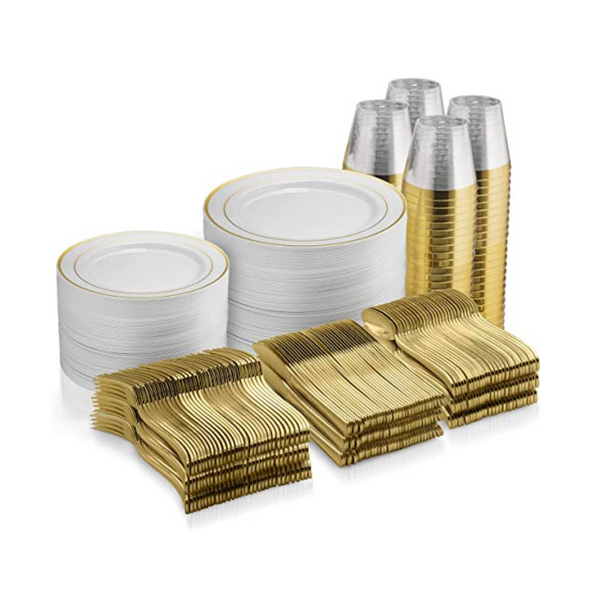 Munfix 600 Piece Silver Or Gold Plastic Disposable Dinnerware Sets