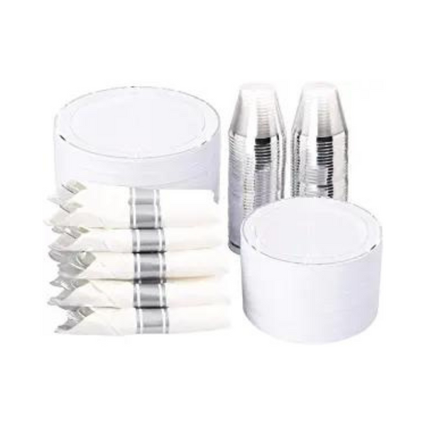 WELLIFE 350 Pcs Plastic Disposable Dinnerware Set with 50 Pre Rolled Napkins