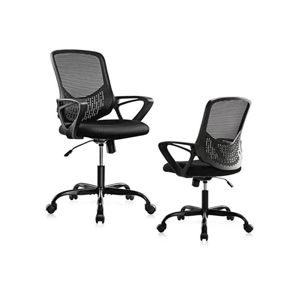 Computer Chair with Wheels Fixed Armrests, Black