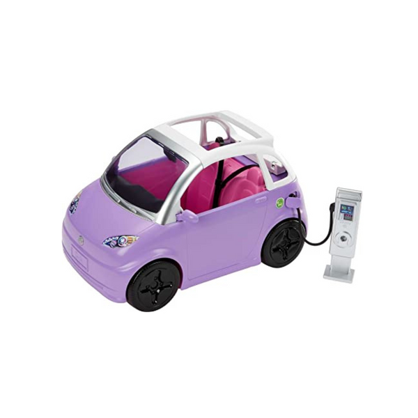 Barbie Electric Vehicle Toy Car w/ Charging Station, Plug & Sunroof (Purple, Transforms to Convertible)