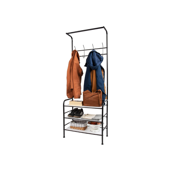 65" 8-Hook Mind Reader Metal Coat & 3-Tier Shoe Rack (Black)