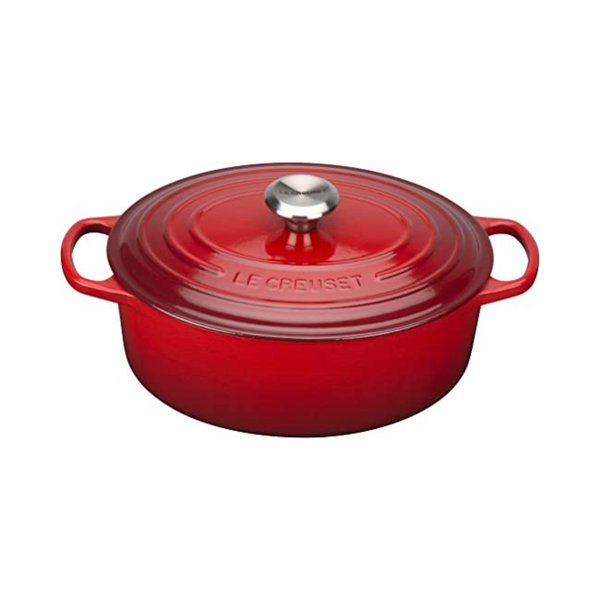 Le Creuset Olla holandesa ovalada de hierro fundido esmaltado de 2,75 cuartos, color cereza