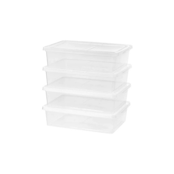 Mainstays 28 Quart Under Bed Plastic Storage Box, Clear, Set of 4