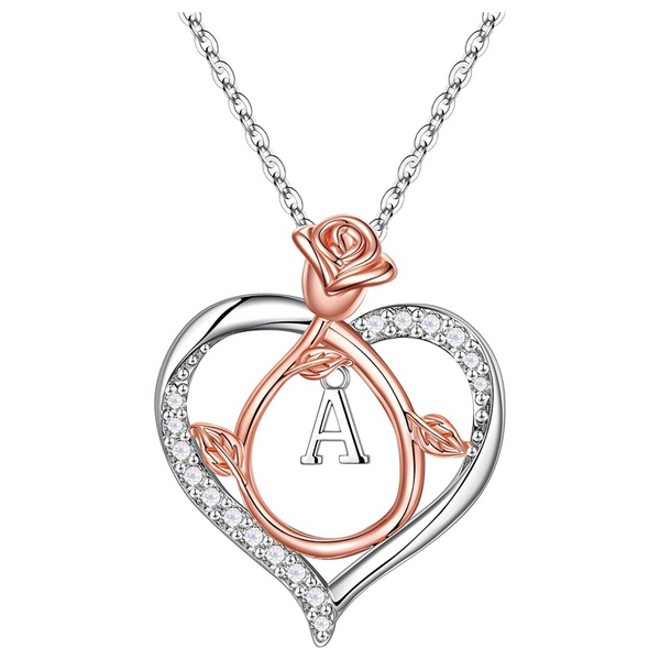 Collares con iniciales y colgante de corazón rosa (todos los ABC)