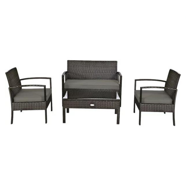 4 Piece Patio Rattan Wicker Furniture Set With Loveseat