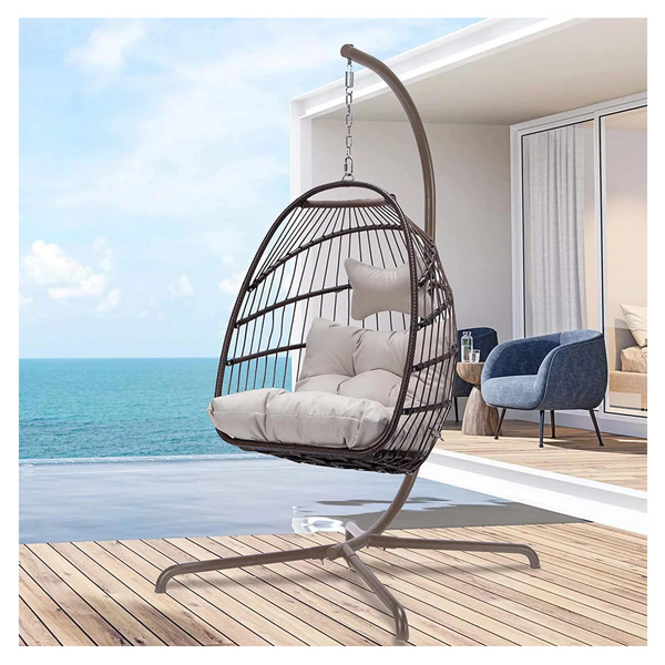 Wicker Brown Hanging Egg Chair With Stand