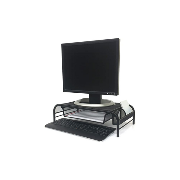 Mind Reader MESHMONSTA-BLK Metal Mesh Monitor Stand and Desk Organizer with Drawer, Black