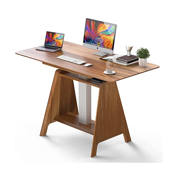 HOUSEELF Adjustable Standing Desk, 100% Solid Wood Adjustable Height Desk