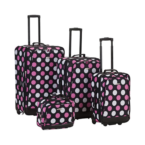 Rockland Escape Juego de maletas verticales Softside de 4 piezas, asas telescópicas, punto multicolor/rosa