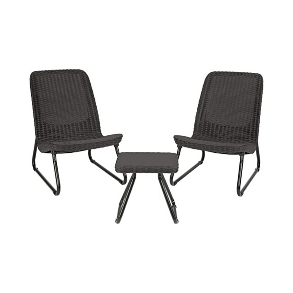 Keter Rio 3 Piece Resin Wicker Patio Furniture Set with Side Table and Outdoor Chairs