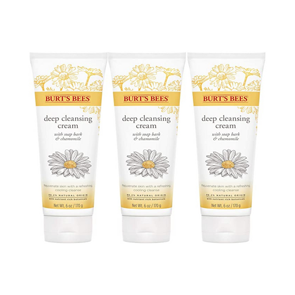 3 tubos de crema de limpieza facial profunda Burt's Bees, limpiador totalmente natural con manzanilla