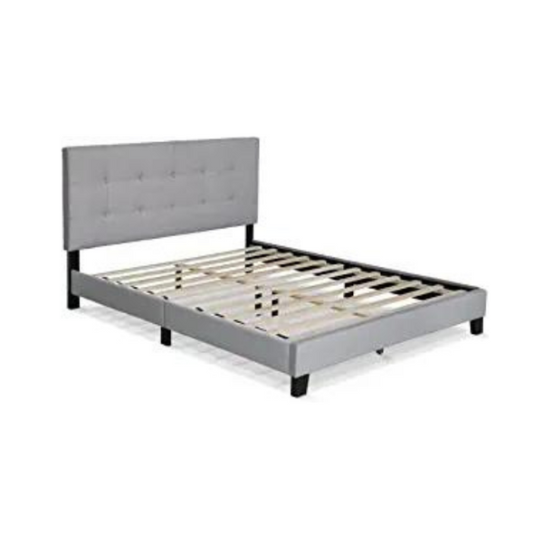 Furinno Laval - Estructura de cama con plataforma tapizada con botones, tamaño Queen