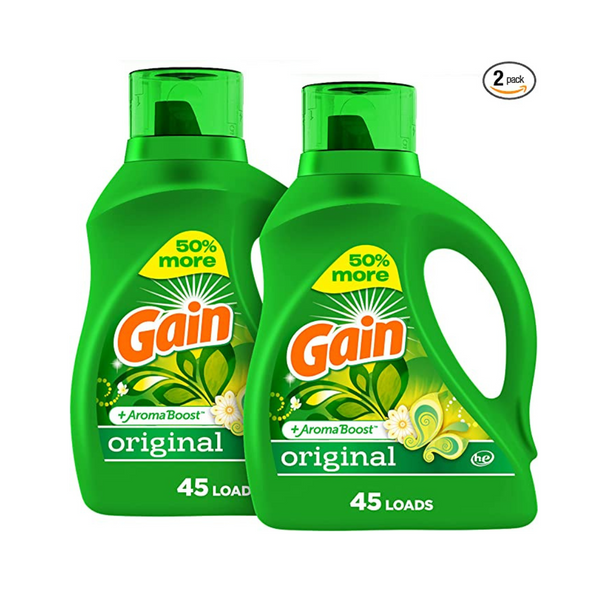 Paquete de 2 detergentes para ropa Gain, jabón líquido y potenciador de aroma