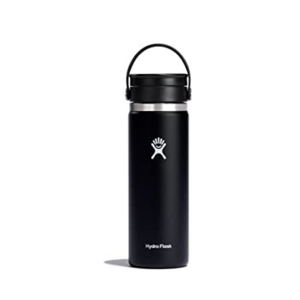 Botella Hydro Flask de boca ancha de 20 onzas con tapa Flex Sip (negra)