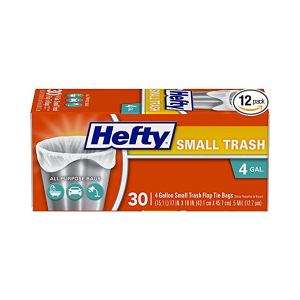 12 Boxes of Hefty 4-Gallon Small Trash Flap Tie Bags