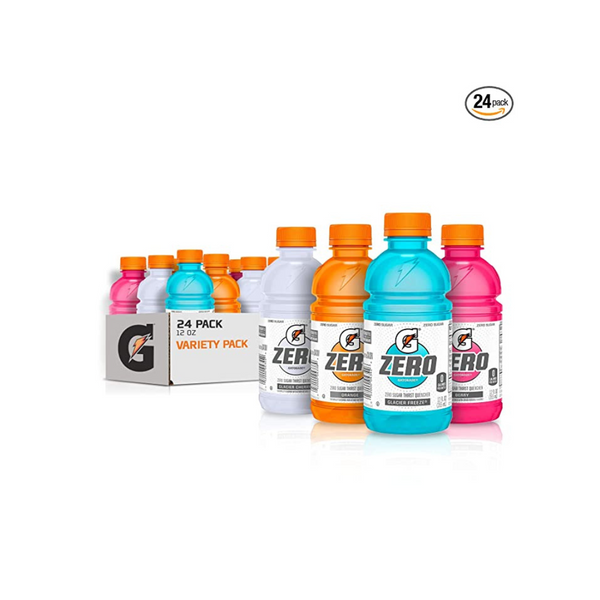 Gatorade Zero Sugar Thirst Quencher, paquete variado de cereza glaciar, 12 onzas líquidas (paquete de 24)