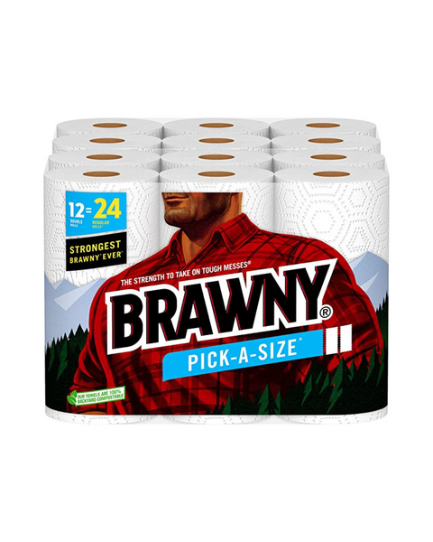 12 Double Rolls Brawny Pick-A-Size Paper Towels (= 24 Regular Rolls)