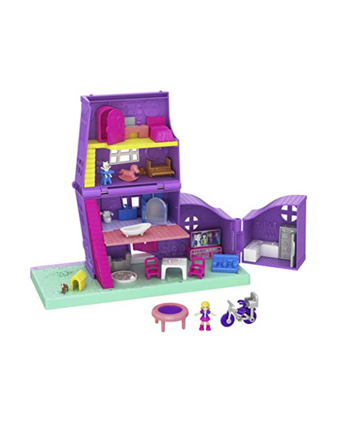 Casa de muñecas Polly Pocket con micromuñeca, bicicleta de juguete y accesorios para muebles