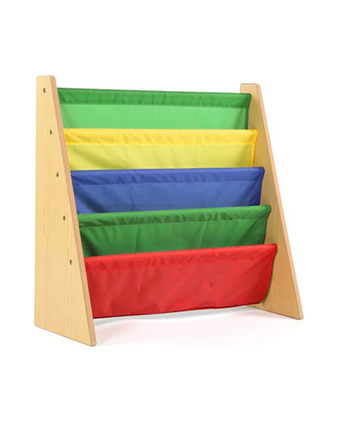 Humble Crew Natural Wood/Primary Kids Book Rack (4 Tiers)