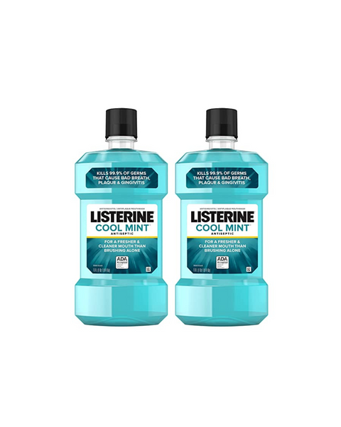 Paquete de 2 enjuagues bucales antisépticos Listerine de 1 litro (menta fresca)