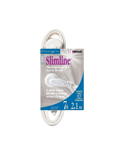 Cable de extensión con enchufe plano SlimLine 2236, 2 hilos, 7 pies, blanco