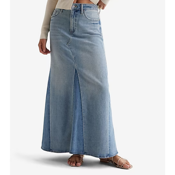 Express High Waisted Two Tone Maxi Denim Skirt