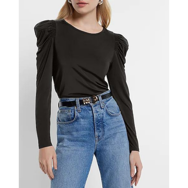 Express Jersey Long Sleeve Puff Shoulder Top (5 COLORS)