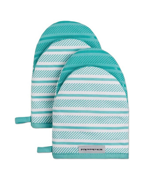 KitchenAid Albany Mini Oven Mitt 2-Pack Set, Aqua Sky