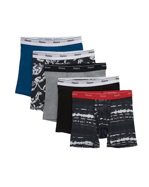 Hanes Originals Boys Boxer Briefs, Moisture-Wicking Cotton Stretch Underwear, Assorted 5-Pack