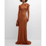 Naeem Khan Long-Sleeve Sequin Gown With Bow Detail