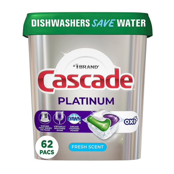 62-Count Cascade Platinum + Oxi Dishwasher ActionPacs Pods