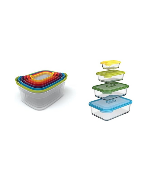 Joseph Joseph 12-Piece Nest Plastic Food Storage Containers Set & Nest 4-Piece Glass Storage Dishes