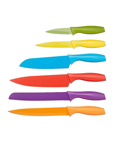 Juego de cuchillos de cocina de 12 piezas codificados por colores de Amazon Basics