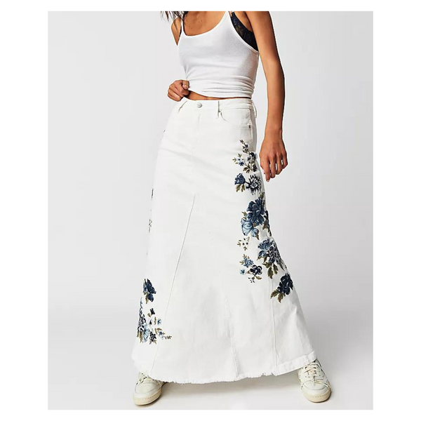 Free People Bluebell Fleur Maxi Denim Skirt