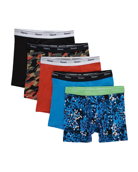 Hanes Originals Boys Moisture-Wicking Cotton Stretch Boxer Briefs, Assorted (5-Pack)