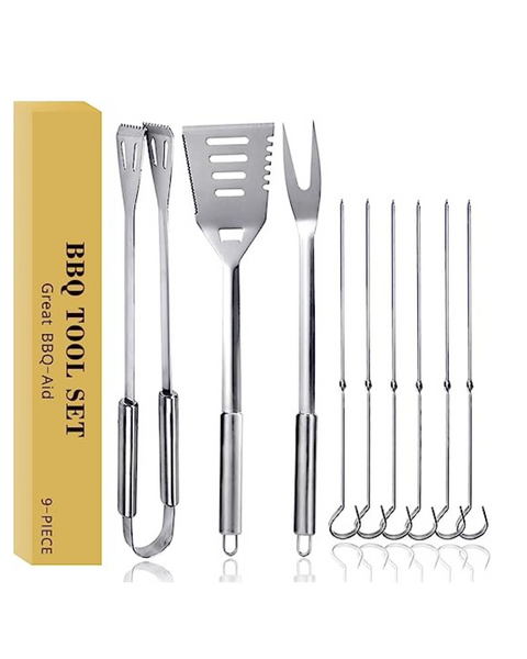 9-Piece BBQ Grilling Stainless Steel Cooking Tools Set