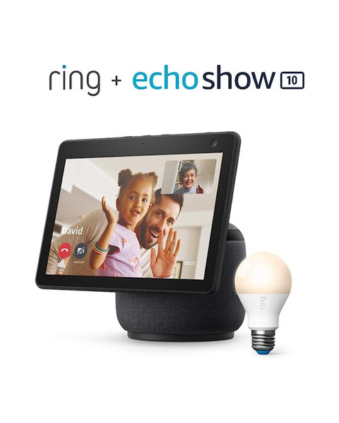 Nuevo Echo Show 10 (3.ª generación) - Carbón - paquete con bombilla LED inteligente Ring A19