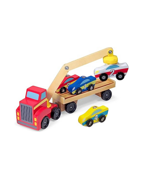 Melissa &amp; Doug Juego de juguetes de madera con cargador de coche magnético