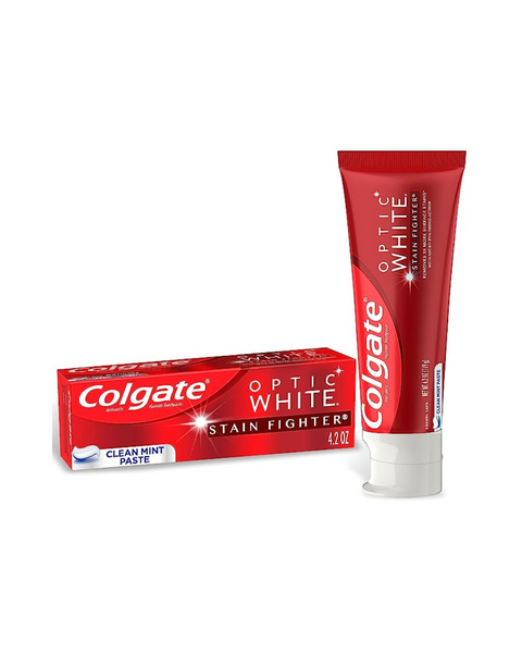 Colgate Optic White Stain Fighter pasta de dientes blanqueadora, sabor a menta limpia