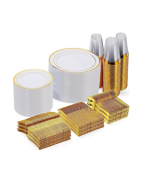 600 Pieces Gold Disposable Plates for 100 Guests