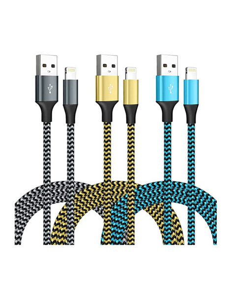 Paquete de 3 cargadores USB para iPhone de 6 pies