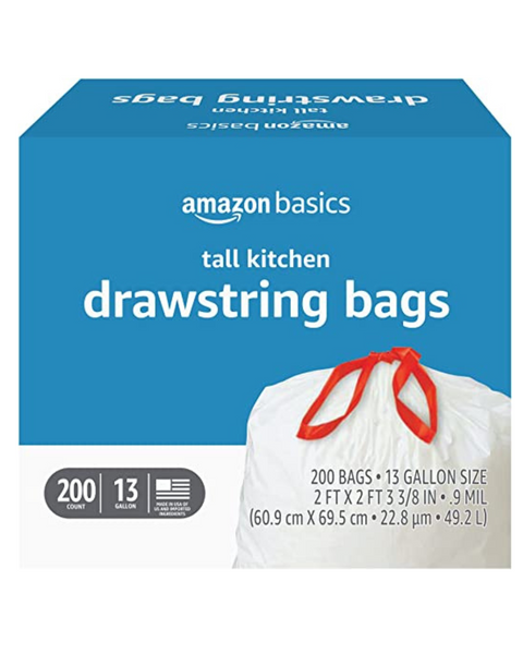 Paquete de 200 bolsas de basura con cordón para cocina de 13 galones de alto Amazon Basics